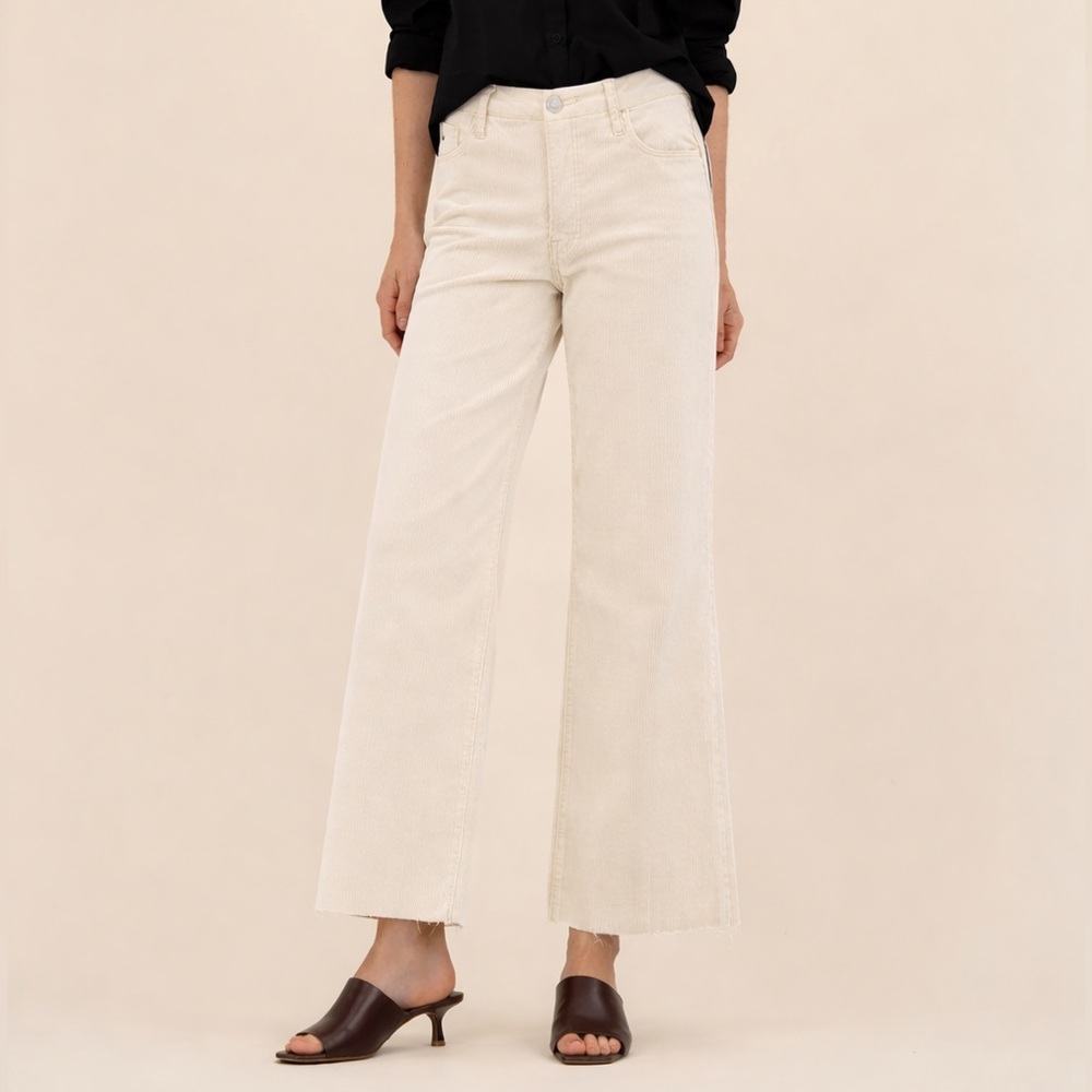 Kut From The Kloth High Rise Wide Leg Fab Ab Corduroy Off White Pants 2